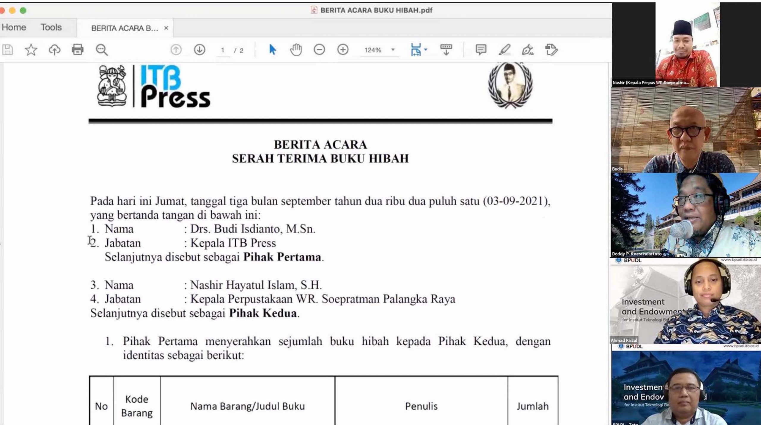 Itb press donates books to the library w.r. supratman